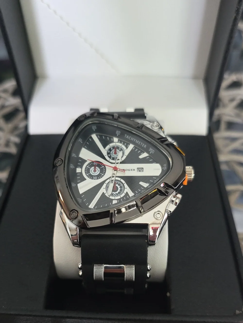 274.  Unique Triangular Men's Chronograph Watch - Black & Silver
